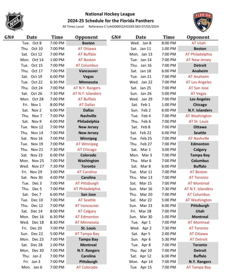 Panthers schedule