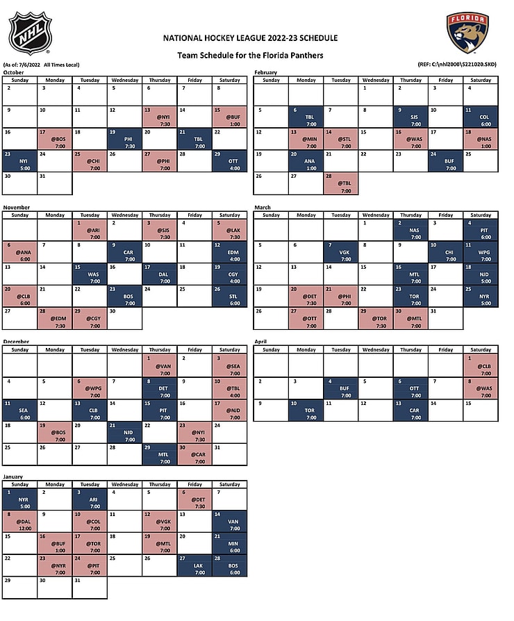 Florida panthers schedule