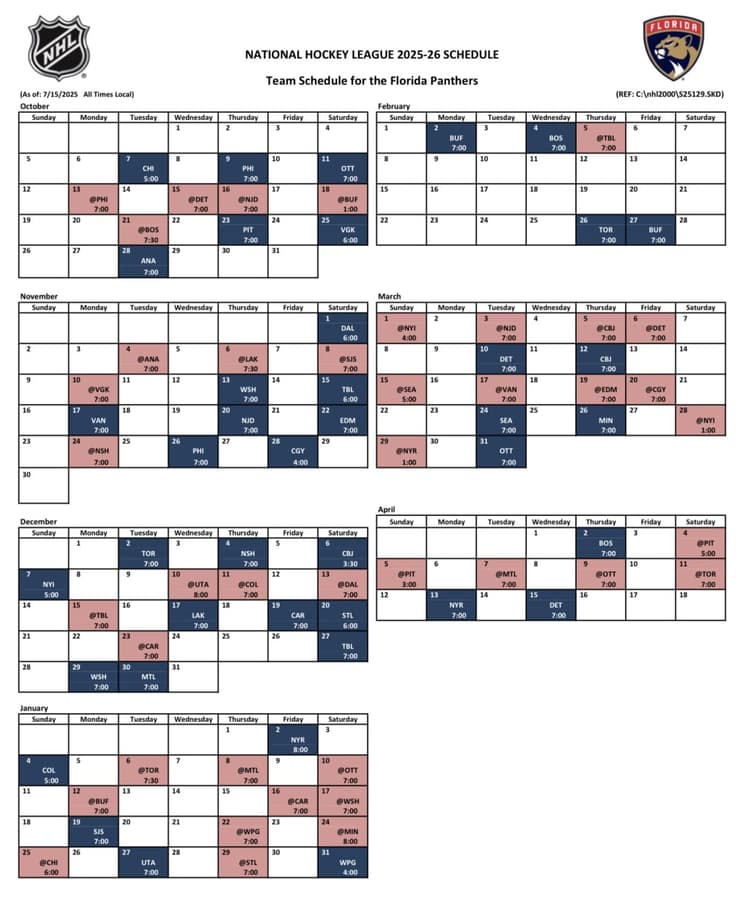 Florida panthers schedule